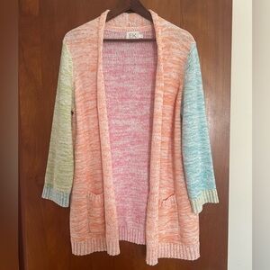 Edinburgh Knitwear Pastel Open Front Cardigan | Boho Coastal Knit Sweater, Sz Lg